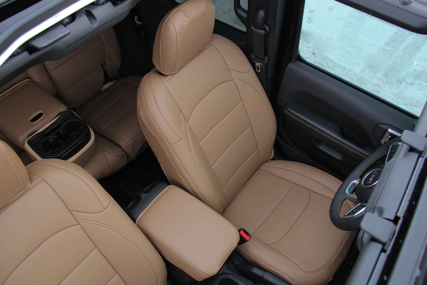 eep Wrangler Napa Leather Seat Cover in Black protecting interior