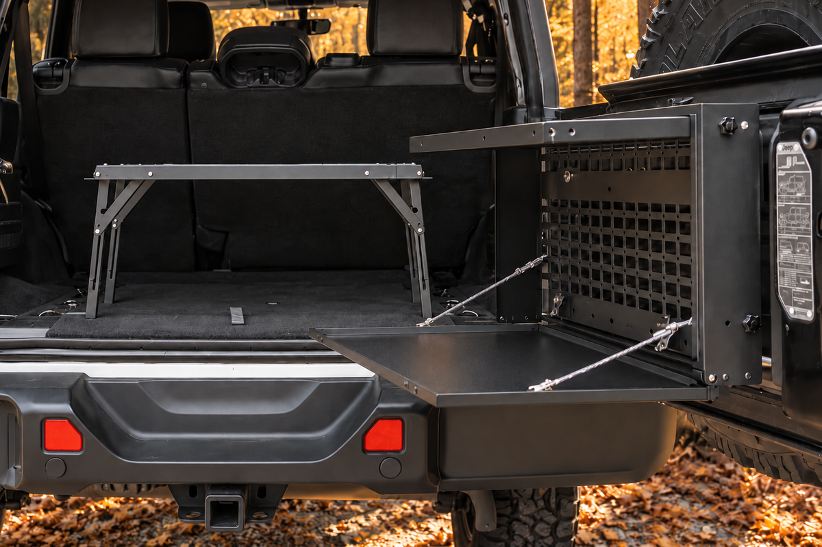 Jeep Wrangler JK & JL Tailgate Storage Box with Fold-Down Table