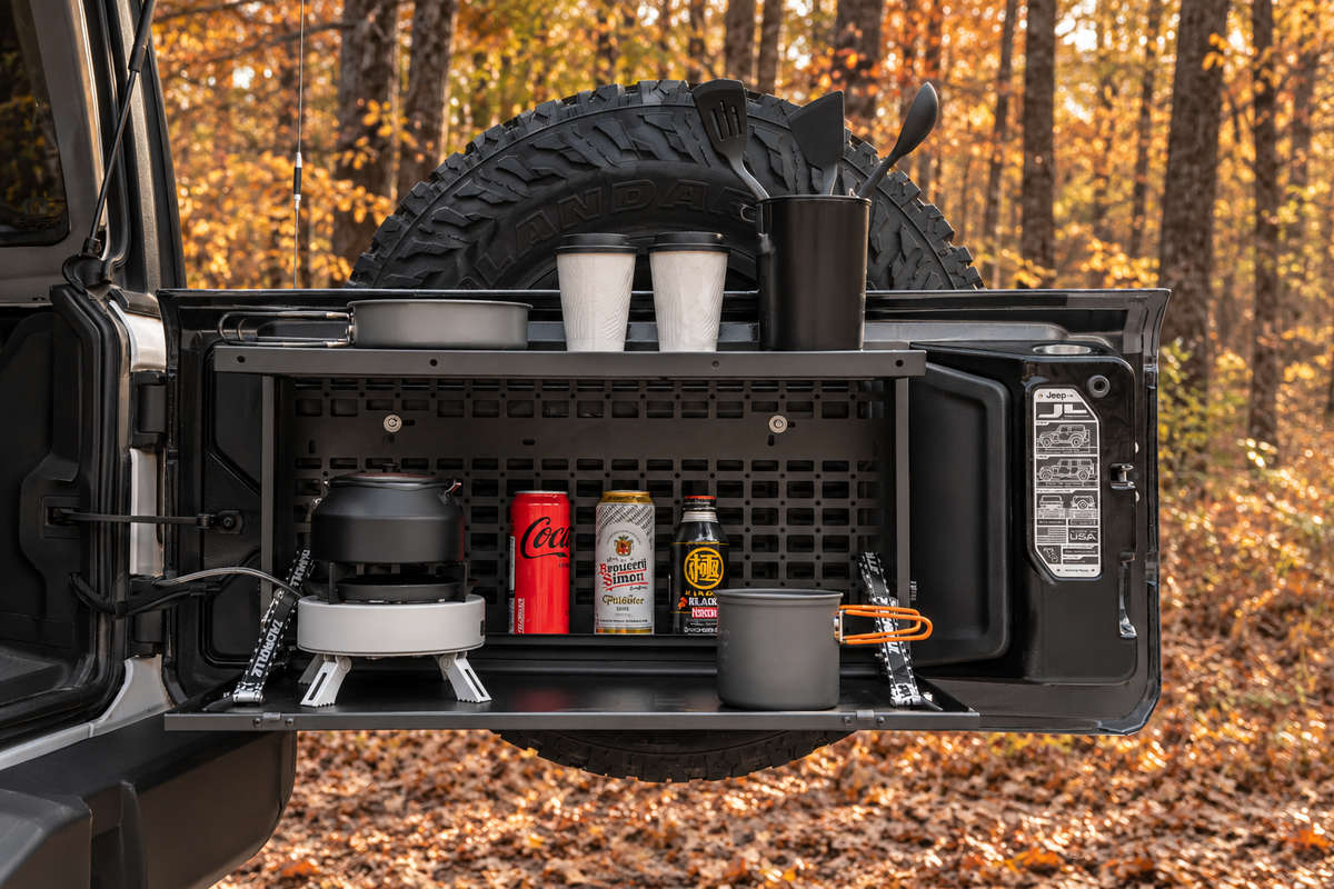 Jeep Wrangler JK & JL Tailgate Storage Box with Fold-Down Table