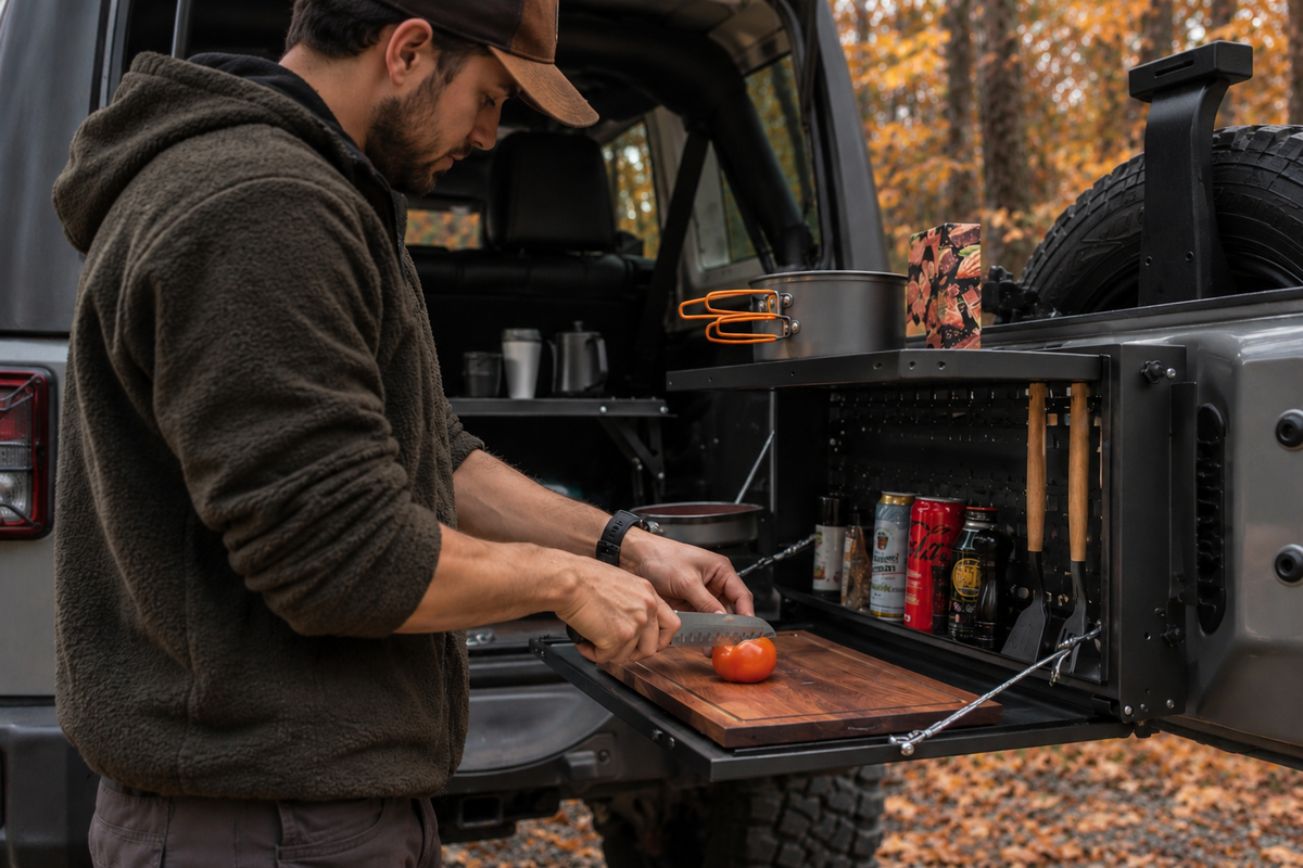 Jeep Wrangler JK & JL Tailgate Storage Box with Fold-Down Table