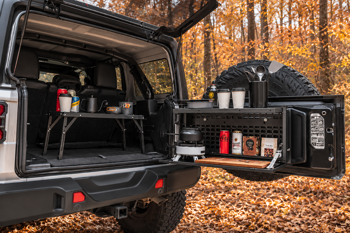 Jeep Wrangler JK & JL Tailgate Storage Box with Fold-Down Table