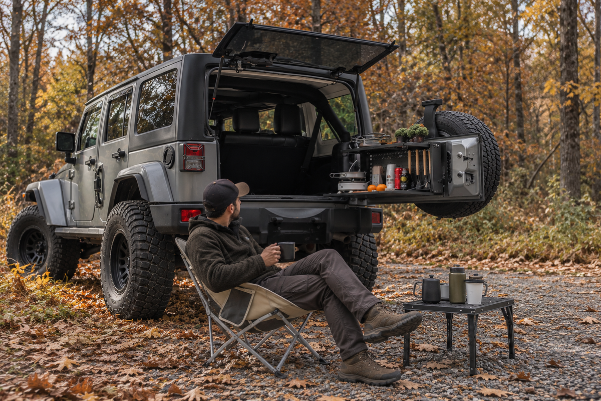 Jeep Wrangler JK & JL Tailgate Storage Box with Fold-Down Table