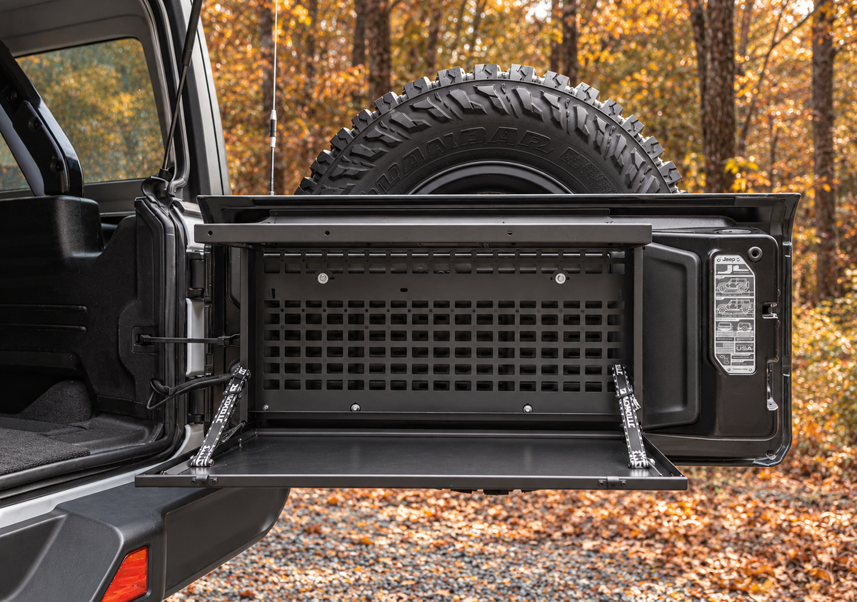 Jeep Wrangler JK & JL Tailgate Storage Box with Fold-Down Table