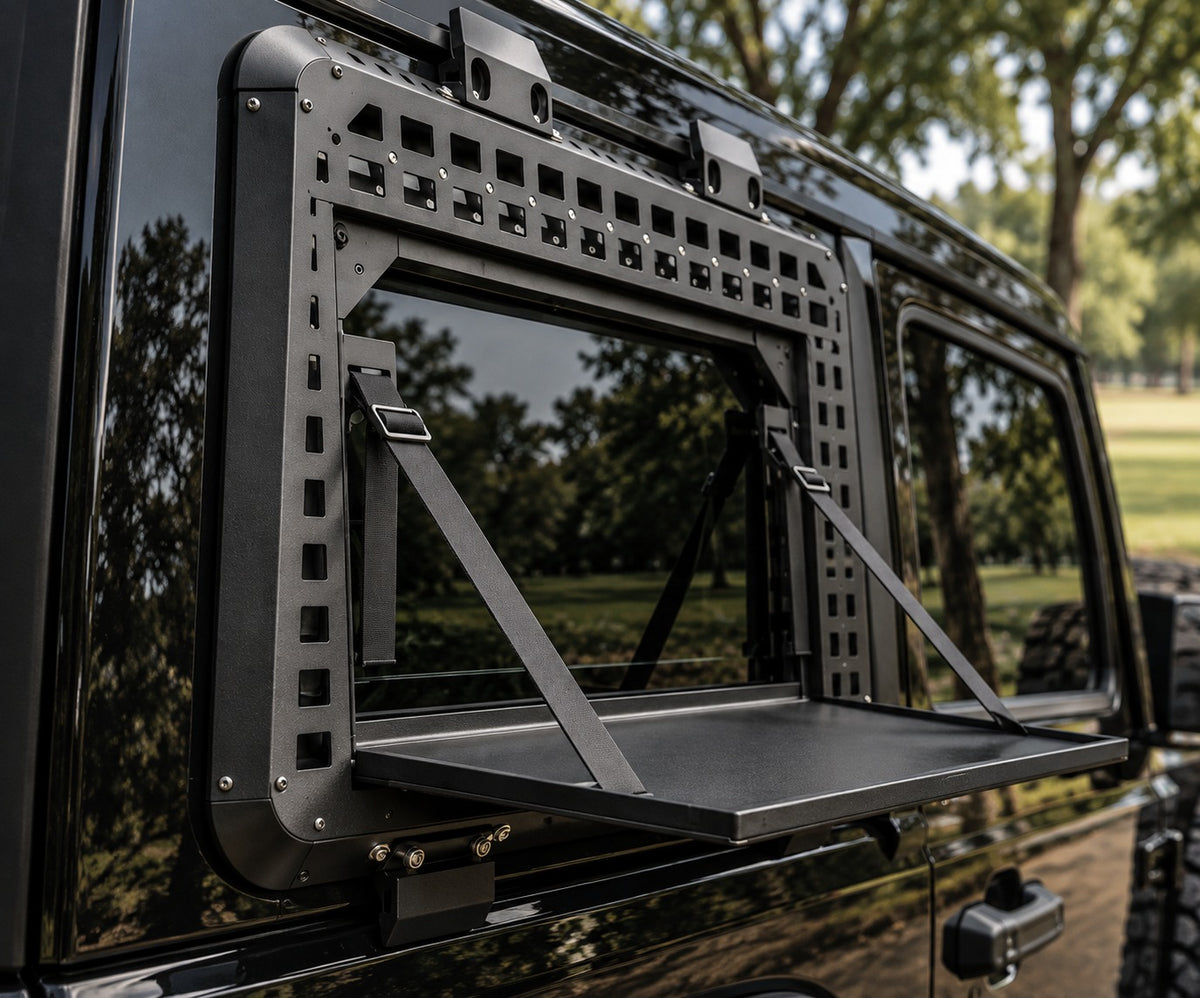 Black powder-coated steel MOLLE panel for Jeep Wrangler JLU 2018-2026